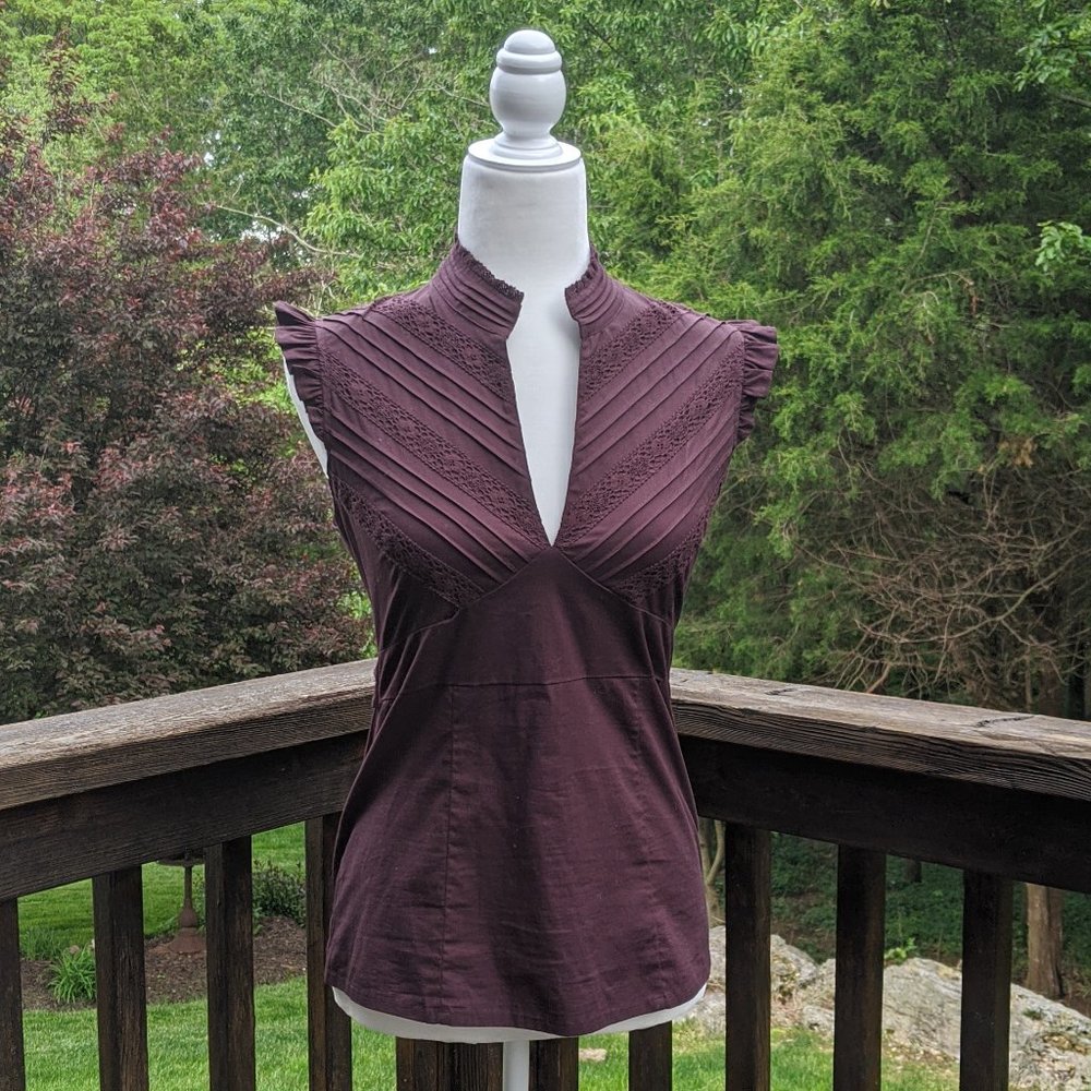 BCBG MaxAzria maroon sleeveless ruffled top S